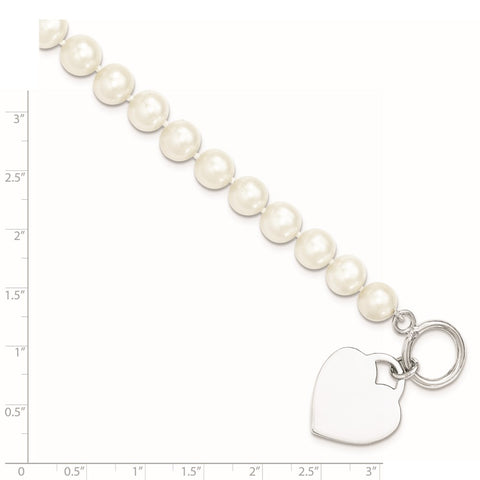 Sterling Silver Rhodium 8-9mm White FWC Pearl Heart Toggle Bracelet-WBC-QH5217-7.5