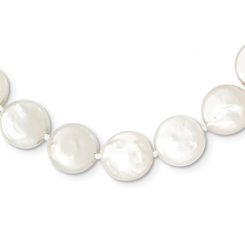 Sterling Silver Rhodium-plated 10-11mm White FWC Coin Pearl Necklace-WBC-QH5221-18