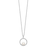 Sterling Silver Rhodium 8-9mm White FWC Pearl and CZ Necklace-WBC-QH5231-17