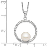 Sterling Silver Rhodium 8-9mm White FWC Pearl and CZ Necklace-WBC-QH5231-17