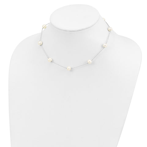 Sterling Silver Rhodium-plated 9 station FWC Pearl Chain Necklace-WBC-QH5236-16