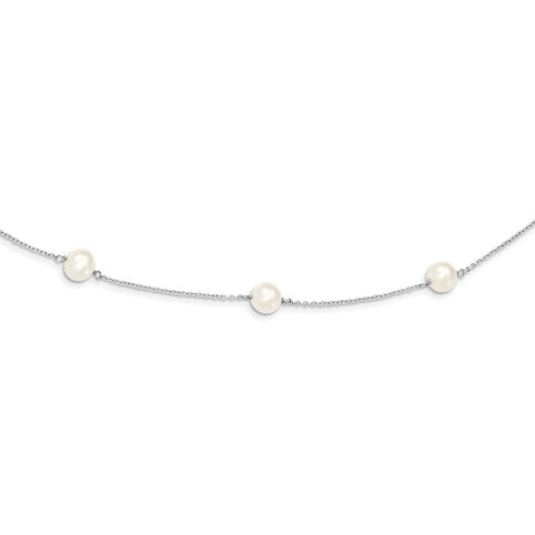 Sterling Silver Rh-plated 7-8mm FW Cultured 9 Station Pearl Necklace-WBC-QH5236-18