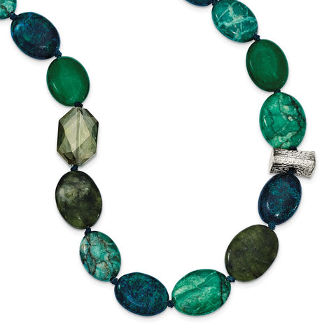 Sterling Silver Jade, Crystal, Jasper and Serpentine w/2in ext Necklace-WBC-QH5273-18