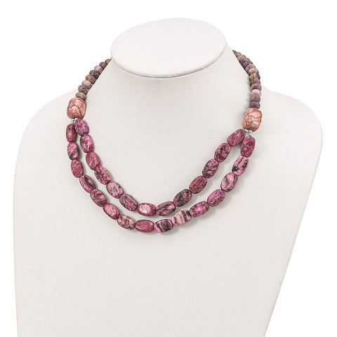 Sterling Silver Charoite, Jade, Pink and Purple Jasper w/2in ext Necklace-WBC-QH5293-18