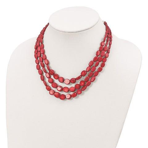 Sterling Silver Red Coral w/2in ext Triple Strand Necklace-WBC-QH5307-16