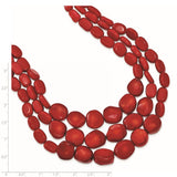 Sterling Silver Red Coral w/2in ext Triple Strand Necklace-WBC-QH5307-16