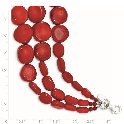 Sterling Silver Red Coral w/1in ext Triple Strand Bracelet-WBC-QH5307-7