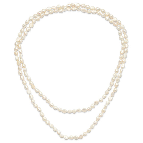 9-10mm White Freshwater Cultured Pearl 64 inch Baroque Endless Necklace-WBC-QH5320