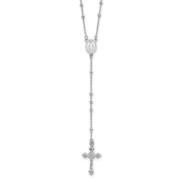 Sterling Silver Rhodium Plated Polished Beaded Rosary-WBC-QH5351-24