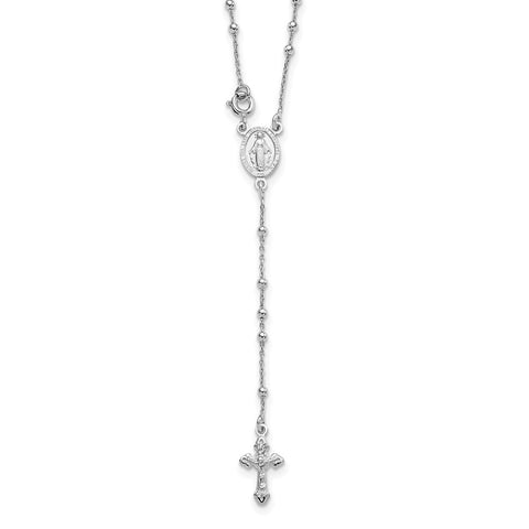 Sterling Silver Rhodium Plated Polished Beaded Rosary-WBC-QH5352-18