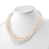 Sterling Silver RH 6-11mm White FWC Pearl 3-strand Grad Necklace-WBC-QH5364-18