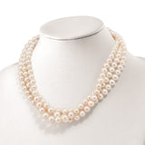 Sterling Silver RH 6-11mm White FWC Pearl 3-strand Grad Necklace-WBC-QH5364-18