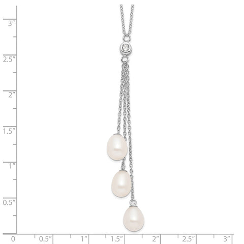 Sterling Silver RH 7-8mm White Rice FWC Pearl CZ Necklace-WBC-QH5388-18