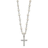 Sterling Silver RH 4-5mm White FWC Pearl CZ Cross Necklace-WBC-QH5392-21