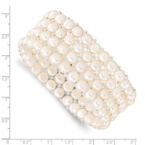 6-7mm Button FWCPearl & Glass Beaded 4-row Stretch Bracelet-WBC-QH5394