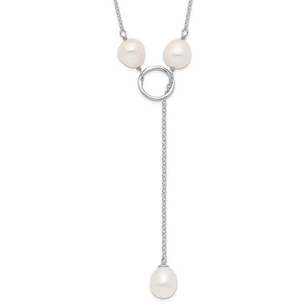 Sterling Silver RH 7-8mm White FWC Pearl Toggle Necklace-WBC-QH5398-19