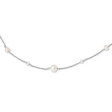 Sterling Silver RH 6-10mm Wt FWC Pearl Glass 5 Stat 2.5in ext Necklace-WBC-QH5407-17.5