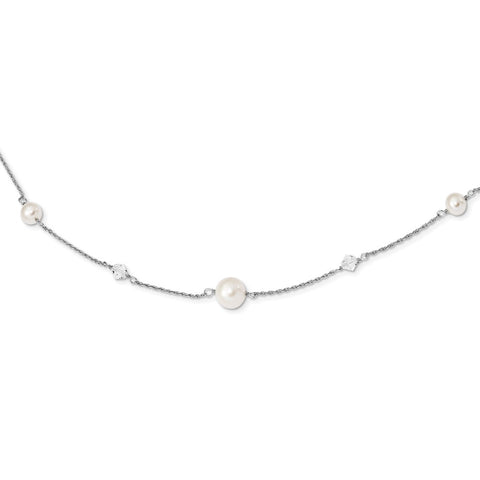 Sterling Silver RH 6-10mm Wt FWC Pearl Glass 5 Stat 2.5in ext Necklace-WBC-QH5407-17.5