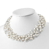 Sterling Silver RH 5.5-6.5mm White FWC Pearl Multi-strand Necklace-WBC-QH5409-17.5