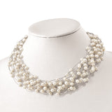 Sterling Silver RH 5.5-6.5mm White FWC Pearl Multi-strand Necklace-WBC-QH5409-17.5