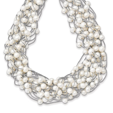 Sterling Silver RH 5.5-6.5mm White FWC Pearl Multi-strand Necklace-WBC-QH5409-17.5