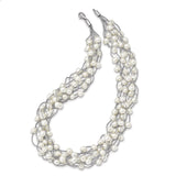 Sterling Silver RH 6-8mm White FWC Pearl Multi-strand Necklace-WBC-QH5410-15