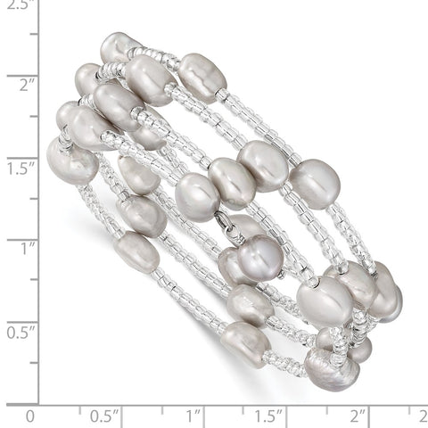 8-9mm Grey Baroque FWC Pearl & Glass Beaded Wrap Bracelet-WBC-QH5414