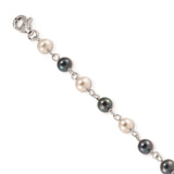 Sterling Silver RH 6-10mm Wte/Blk FWC Pearl Layered 2in ext. Neck-WBC-QH5422-17