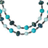 SS Crys./Hem./Bl.Quartz/Recon.Turq./Agate 2-Strand w2in ext Necklace-WBC-QH5443-24