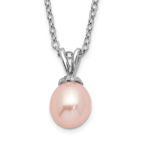 Sterling Silver Madi K Rhod-plat Pink Rice 6-7mm FWC Pearl Necklace-WBC-QH5467-14