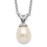 Sterling Silver Madi K Rhod-plat White Rice 6-7mm FWC Pearl Necklace-WBC-QH5468-14