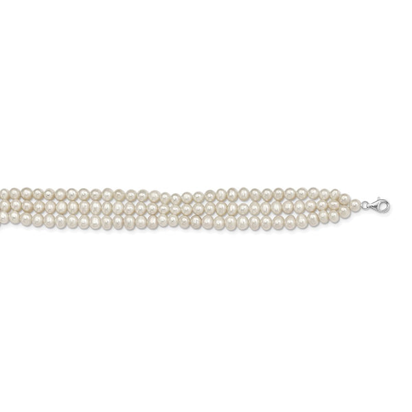 Sterling Silver Rhd-plt 5-6mm 3 rows FWC Pearl w/1.5in Choker-WBC-QH5470-14