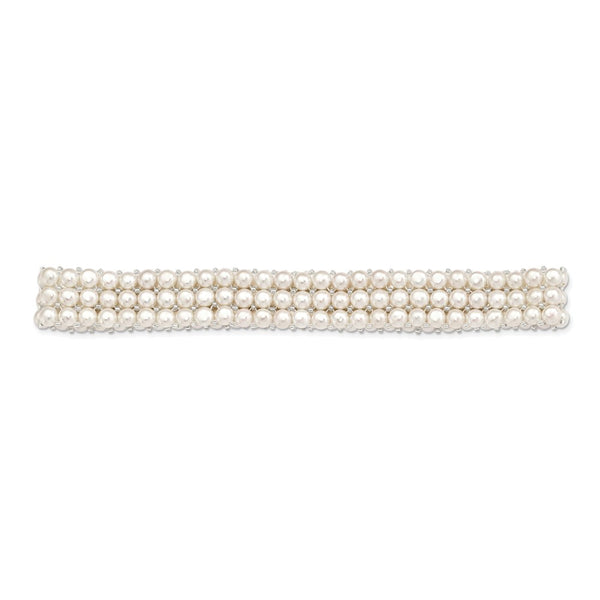 3-Rows 6-7mm White Button FWC Pearls Glass Beads Slip-on Choker-WBC-QH5472-15