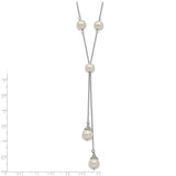 Sterling Silver Rhod-plat White FWC Pearl 9 station 2 drop 2in ext Necklace-WBC-QH5475-16