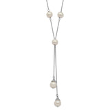 Sterling Silver Rhod-plat White FWC Pearl 9 station 2 drop 2in ext Necklace-WBC-QH5475-16