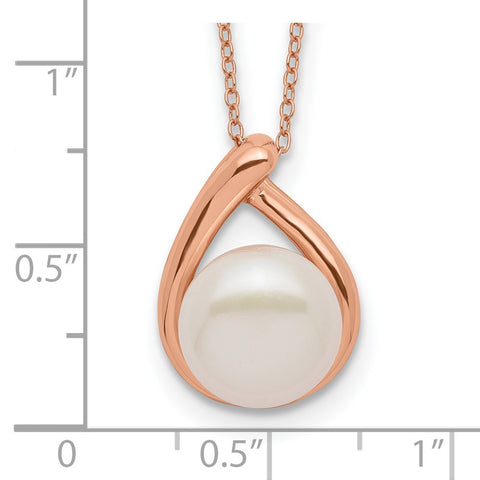 Sterling Silver Rose-tone 18k Flash-pl 11-12mm Button FWC Pearl Necklace-WBC-QH5479-16.5