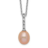 Sterling Silver Rhod-plat 7-8mm Pink FWC Pearl CZ Necklace-WBC-QH5487-17