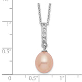 Sterling Silver Rhod-plat 8-9mm Pink FWC Pearl CZ Necklace-WBC-QH5489-17