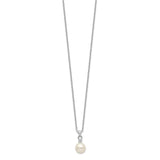 Sterling Silver Rhod-plat 6-7mm White Button FWC Pearl CZ Necklace-WBC-QH5504-17