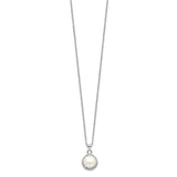 Sterling Silver Rhod-plat 7-8mm White Button FWC Pearl CZ Necklace-WBC-QH5505-17