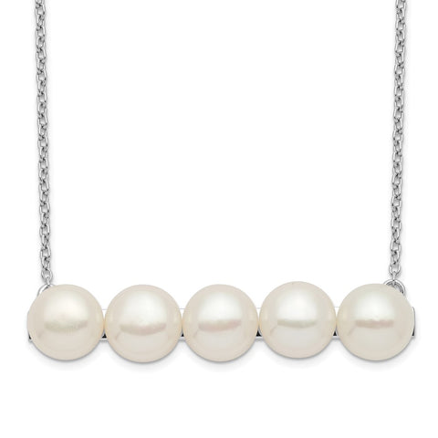 Sterling Silver Rhod-plat 7-8mm White Button FWC Pearl Necklace-WBC-QH5533-18