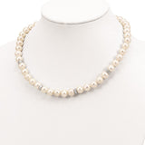 Sterling Silver Rhod-plat 9-10mm White off round FWC Pearl CZ Necklace-WBC-QH5547-18