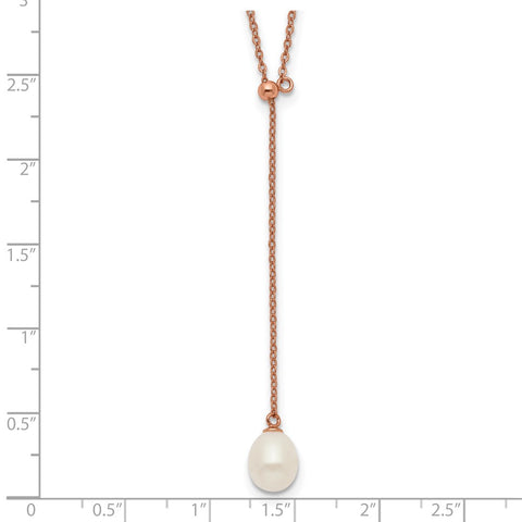 Sterling Silver Rose-tone 18k Flash-pl 7-8mm Rice FWC Pearl Necklace-WBC-QH5551-20