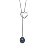 Sterling Silver Rhod-plat 7-8mm Black Rice FWC Pearl Heart Necklace-WBC-QH5557-20