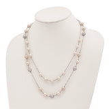 Sterling Silver Rhd-plt 2 row 7-8 and 8-9mm Wht/Pnk/Prpl FWC Pearl Necklace-WBC-QH5558-20