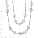 Sterling Silver Rhd-plt 2 row 7-8 and 8-9mm Wht/Pnk/Prpl FWC Pearl Necklace-WBC-QH5558-20