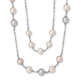 Sterling Silver Rhd-plt 2 row 7-8 and 8-9mm Wht/Pnk/Prpl FWC Pearl Necklace-WBC-QH5558-20