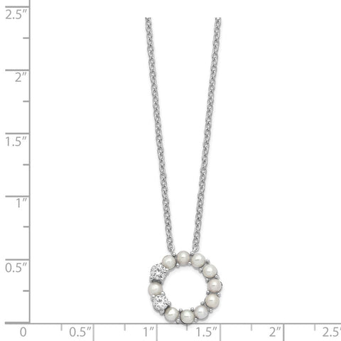 Sterling Silver Rhodium-plated 3-3.5mm FWC Pearl CZ 1.75in ext Necklace-WBC-QH5568-16