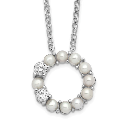 Sterling Silver Rhodium-plated 3-3.5mm FWC Pearl CZ 1.75in ext Necklace-WBC-QH5568-16