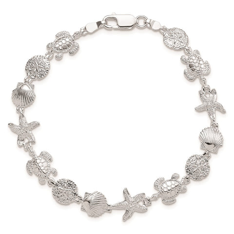 Sterling Silver Polished/Textured Sea Life Bracelet-WBC-QH5575-7.25